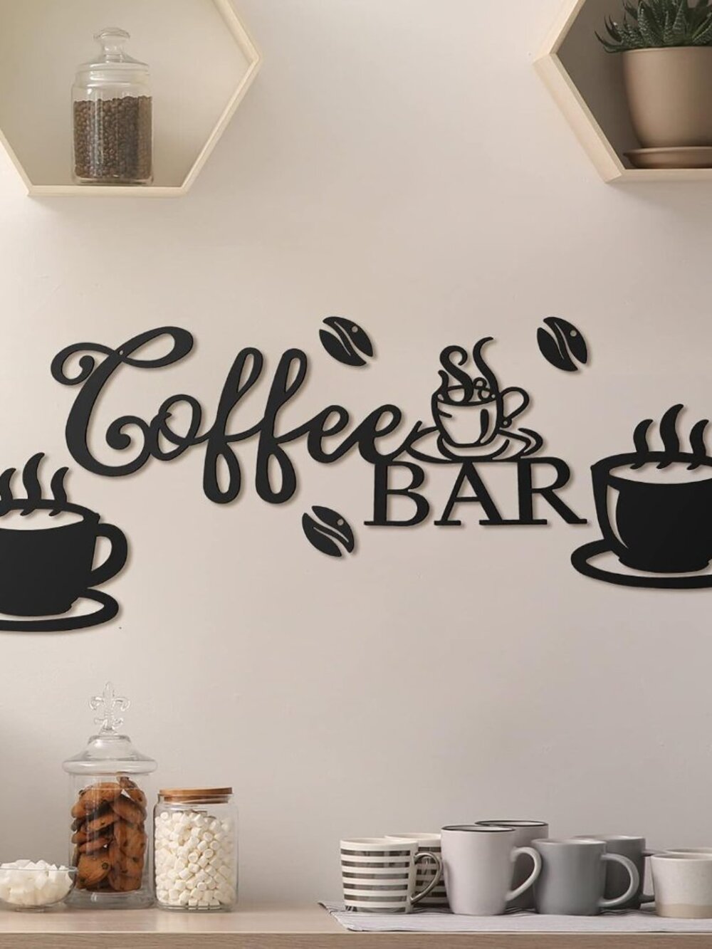 Coffee Bar Decor Sign for Coffee Station, Bean and Cup Style